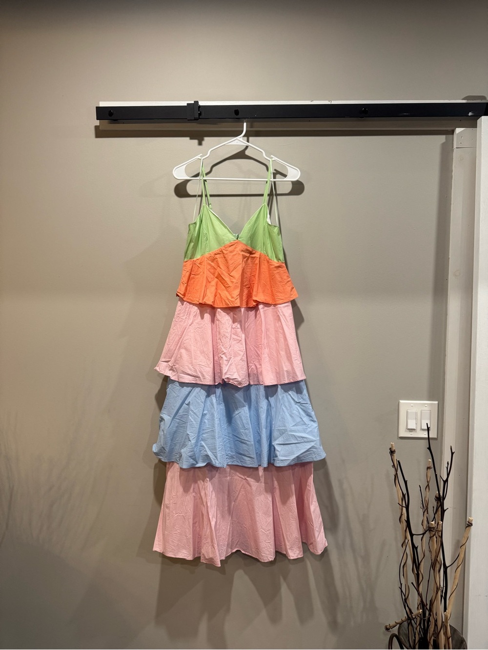 English Factory Colorblock Tiered Maxi Dress M Pastel
